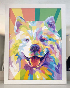 Colourful Dog Pet Portrait Posted White Frame