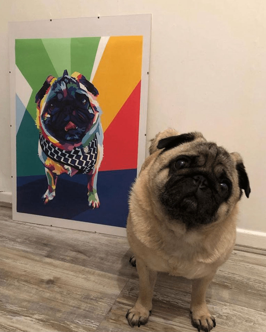 Personalized Pet Poster Portrait Pug Floor