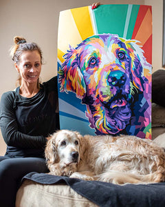 Lady Holding Colourful Custom Pet Poster of Dog